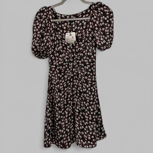 Zara-puff sleeve floral dress-XS NWT - Picture 2 of 12